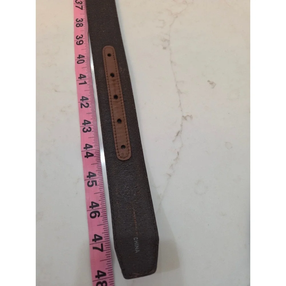 Brighton Leather Belt Size 42 Brown Embossed Plaid Silver Buckle M11048 Mens